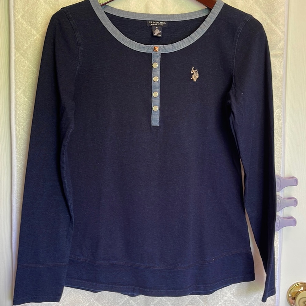 US Polo Assn. Women's Long Sleeve  Jersey Tee - Dark Blue Size S